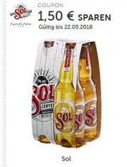 1,50 &euro; beim Kauf eines Viererpacks (4&times;0,33l) Sol SPAREN