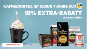 10% Extra-Rabatt auf alle Kaffeesorten inkl. bereits reduzierter im Kaffeevorteil Shop