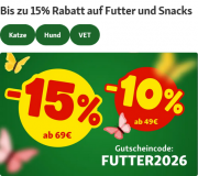 10% oder 15% Staffel-Rabatt auf Futter und Snacks f&uuml;r Hunde & Katzen bei Fressnapf