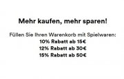 10% Rabatt ab 15&euro; | 12% Rabatt ab 30&euro; | 15% Rabatt ab 50&euro; auf alle Spielwaren (z.b. Disney Lorcana)