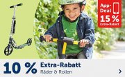 10% Rabatt online oder 15% Rabatt in der App auf alles mit R&auml;der und Rollen im MyToys Shop