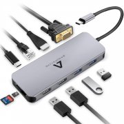 11 Ports Aluminium Typ C Hub mit 4K HDMI, VGA, Type C 100W, 4 USB 3.0/2.0
