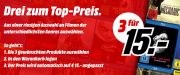 3 F&uuml;r 15 Euro Jetzt in den besten Film-Abenteuern und Action-Blockbustern st&ouml;bern.
