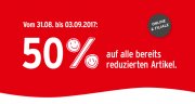 50% Rabatt zus&auml;tzlich auf bereits reduzierte Artikel bei Ernstings Family