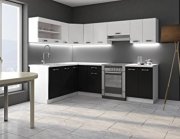 Eckk&uuml;che K&uuml;che Omega 170x250 cm K&uuml;chenzeile K&uuml;chenblock Winkelk&uuml;che Schwarz Wei&szlig;
