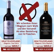 versandkostenfreie Lieferung + gratis Magnum-Flasche (1,5l) zur Best.ab 12 Flaschen