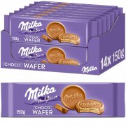 14 x 150g Milka Choco Wafer Waffel mit Kakaocreme F&uuml;llung umh&uuml;llt von Alpenmilch Schokolade