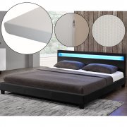 Kunstlederbett mit LED Bettgestell Matratze 140 x 200 cm