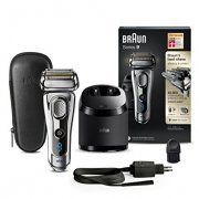 Braun Series 9 Elektrorasierer 9296cc, mit Reinigungs- und Ladestation, Leder-Etui, chrom