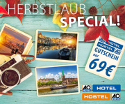 A&O Herbsturlaubs-Special, Gutschein f&uuml;r 2 N&auml;chte mit 2 Personen nur 69,00 Euro