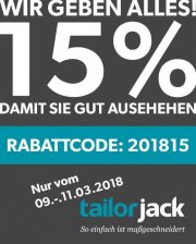 15% auf Ma&szlig;hemden, Ma&szlig;anz&uuml;gen, Accessoires bei Tailorjack