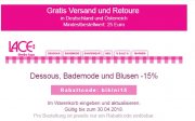 15% bei Lace auf Dessous, Bademode und Blusen und GRATIS Versand (MBW 25&euro;)