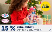 15% Extra-Rabatt auf alles von Baby Born & Baby Annabell im MyToys Shop