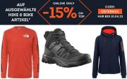 15% Extra-Rabatt auf ausgew&auml;hlte Hike & Bike Kleidung, Schuhe und Ausr&uuml;stung bei SportScheck