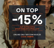 15% Extra-Rabatt auf bereits reduzierte Outdoor & Sportswear Topseller bei SportScheck