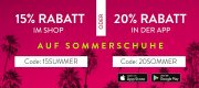 15% Extra-Rabatt online und 20% Rabatt in der App auf &uuml;ber 7 000 Sommer-Schuhe im Mirapodo Shop