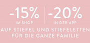 15% online oder 20% in der App auf Stiefel und Stiefeletten f&uuml;r Damen, Herren & Kinder bei Mirapodo