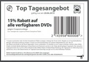 15% Rabatt auf alle verf&uuml;gbaren DVDs bei M&uuml;ller (Onlineshop und Filiale)