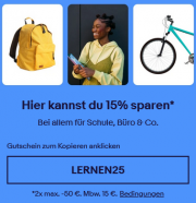15% Rabatt auf Artikel f&uuml;r Schule, B&uuml;ro & Co. bei Ebay