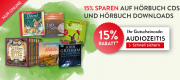 15% Rabatt auf H&ouml;rbuch CDs und H&ouml;rbuch Downloads im Hugendubel Shop