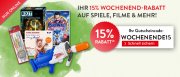 15% Rabatt auf Spielwaren, Filme, H&ouml;rb&uuml;cher und mehr im Hugendubel Shop