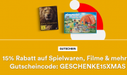 15% Rabatt auf Spielwaren, Filme, Wohnen, Technik, H&ouml;rb&uuml;cher und H&ouml;rbuch-Downloads im Thalia Shop