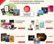15% Rabatt auf Spielwaren, H&ouml;rb&uuml;cher, Filme, Musik & mehr bei Hugendubel