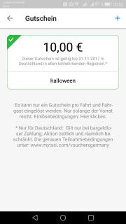 10,-Euro MyTaxi Guthaben