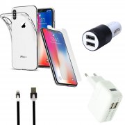 5in1 KFZ Set f&uuml;r iPhone X H&uuml;lle Panzerglas Ladekabel Ladeger&auml;t Lightnig Auto
