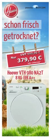 Hoover W&auml;schetrockner VTH 980 NA2T bei Rotcom f&uuml;r 379,90&euro; 