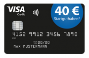 Kostenlose Visa Kreditkarte mit 40,00 Euro Startguthaben + weiteren Extras
