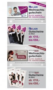 Klier Weihnachtsgutschein &uuml;ber 20&euro; f&uuml;r 15&euro;