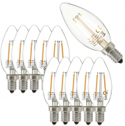 10x LED E14 warmwei&szlig; Filament Leuchtmittel 2700K 160lm 2W Kerz