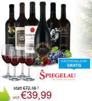 ebrosia Probierpaket Italien mit 6 Flaschen Rotwein + 4 Spiegelau Gl&auml;sern f&uuml;r 39,99 &euro; statt 72,16&euro;