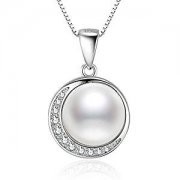 J.V&eacute;nus Damen Mond Perlenkette Kleine Perle Halskette 925 Sterling