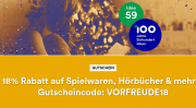 18% Rabatt auf Spielwaren, Filme, Wohnen, Technik, H&ouml;rb&uuml;cher, Kalender und mehr im Thalia Shop