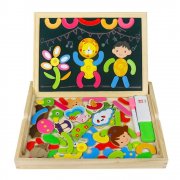 Holzspielzeug Magnetisches Holzbrett mit Doppelseitiger Tafel Holzpuzzle