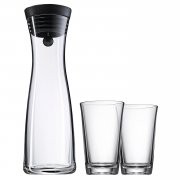 WMF Basic Wasserkaraffe-Set 3-teilig, 1,0l, H&ouml;he 29cm, Glaskaraffe + zwei Gl&auml;ser 250ml 