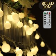 10m 80 Leds Globe Lichterkette, Warmwei&szlig;e Kugel Lichterkette mit IR Fernbedienung