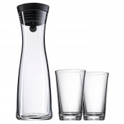 WMF Basic Wasserkaraffe-Set 3-teilig, 1,0l,Glaskaraffe CloseUp-Verschluss, schwarz,zwei Gl&auml;ser