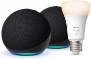 2 St&uuml;ck Echo Dot Smarter WLAN- & Bluetooth-Lautsprecher mit Alexa + Philips Hue White E27 LED Lampe