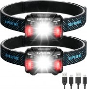 2 St&uuml;ck SuperFire HL06 Wiederaufladbare LED Stirnlampen mit Bewegungssensor und 5 Licht-Modi