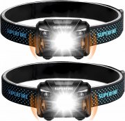 2 St&uuml;ck SuperFire wiederaufladbare LED Stirnlampen mit 5 Lichtmodi und Bewegungssensor