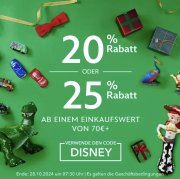 20 % - 25% Rabatt auf ausgew&auml;hlte Artikel (abh&auml;ngig vom Bestellwert) im Disney Store