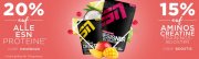 20% auf ESN Proteine + 15% auf Aminos, Creatin und Trainingsbooster