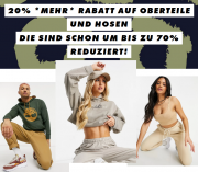 20% Extra-Rabatt auf bereits reduzierte Hosen und Oberteile bei Asos