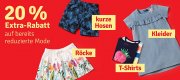 20% Extra-Rabatt auf bereits reduzierte T-Shirts, Kleider, R&ouml;cke und kurze Hosen im MyToys Shop