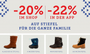 20% online oder 22% in der App auf alle Stiefel f&uuml;r Damen, Herren und Kinder bei Mirapodo