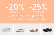 20% online oder 25% in der App auf alle Ballerinas, Slipper, Sneaker und Halbschuhe bei Mirapodo