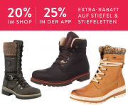 20% online oder 25% in der App auf Stiefel und Stiefeletten f&uuml;r Damen und Herren bei Mirapodo